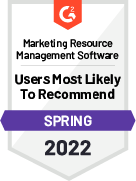 Marketing Resource Management - Users Most Likely to Recommend - Spring 2022 - by software review platform G2