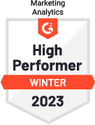 High Performer in Marketing Analytics - Winter 2022 - by software review platform G2