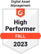 High Performer in Digital Asset Management - Fall 2023 - by software review platform G2